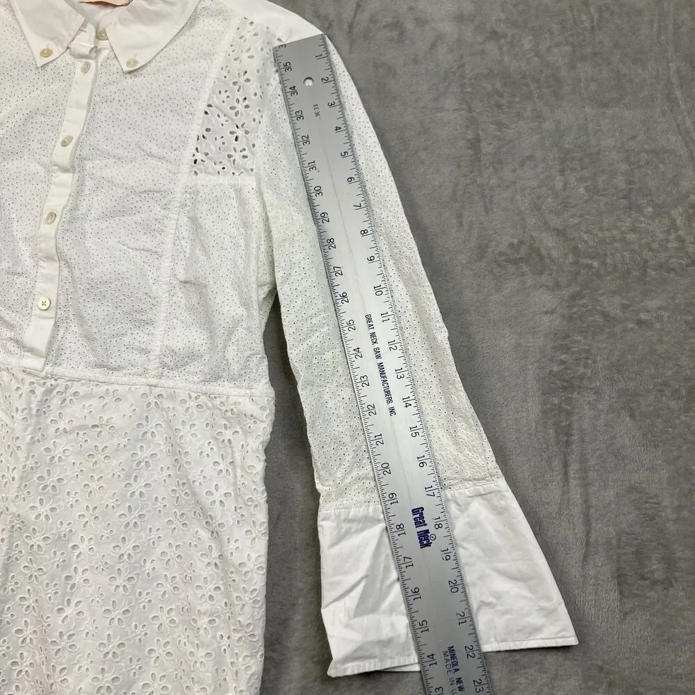 Tory Burch Shirt Dress Womens 12 White Cotton Eyelet Lace Bell Sleeve Vacation